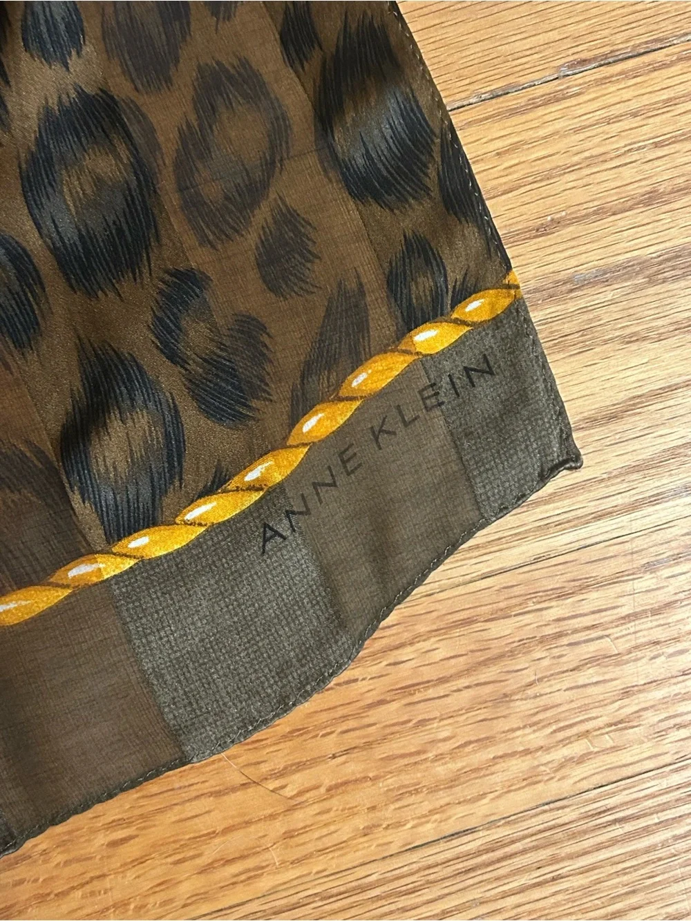 Anne Klein Brown and Black Leopard-Trim Silk Scarf